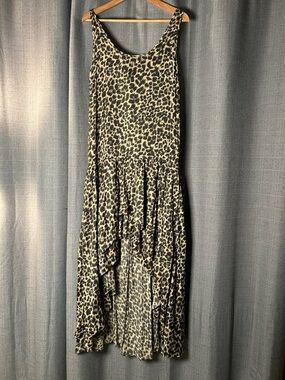 Maeve Leopard Print High-Low Dress - Black & Cream Drop Waist